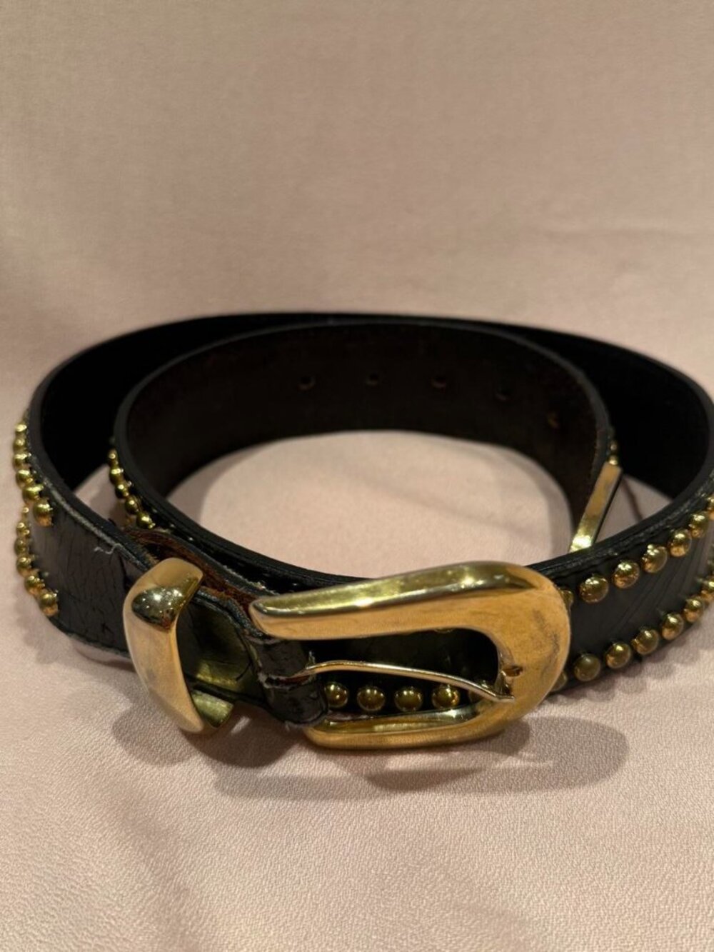 Vintage Leather Belt with Gold Studs